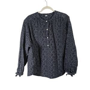 Old Navy Navy Blue Floral Corduroy Popover Blouse Preppy Cottagecore Womens XXL